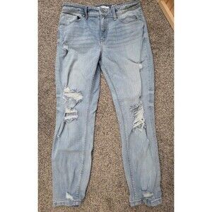 Eunina Women’s Sz 7 Frankie Mid Rise Girlfriend Distressed Ripped Jeans Light